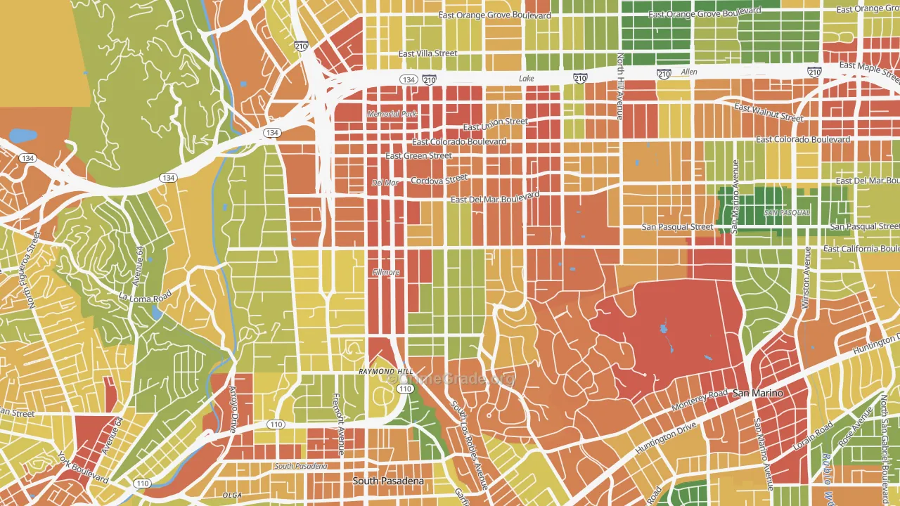 Madison Heights, Pasadena, CA Map of Vandalism Rates