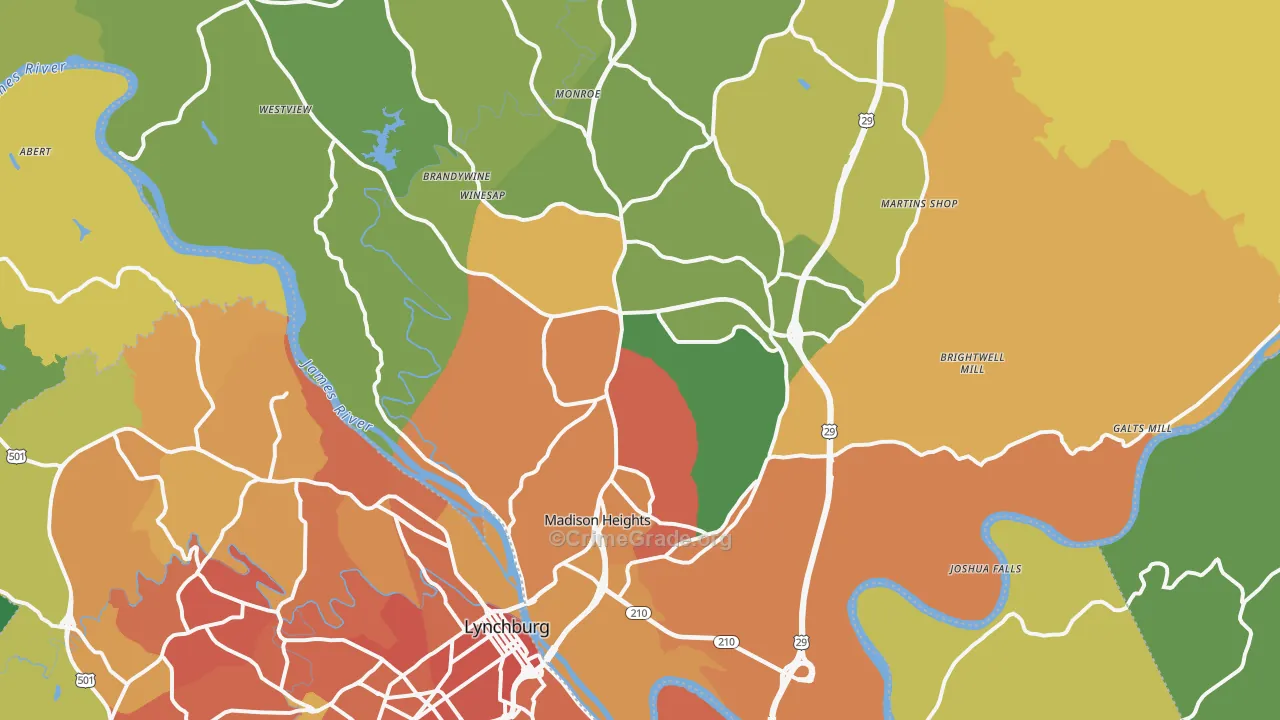 Madison Heights, VA Map of Vandalism Rates