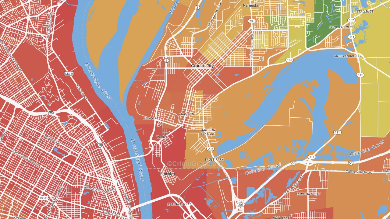 Madison, IL Map of Vandalism Rates