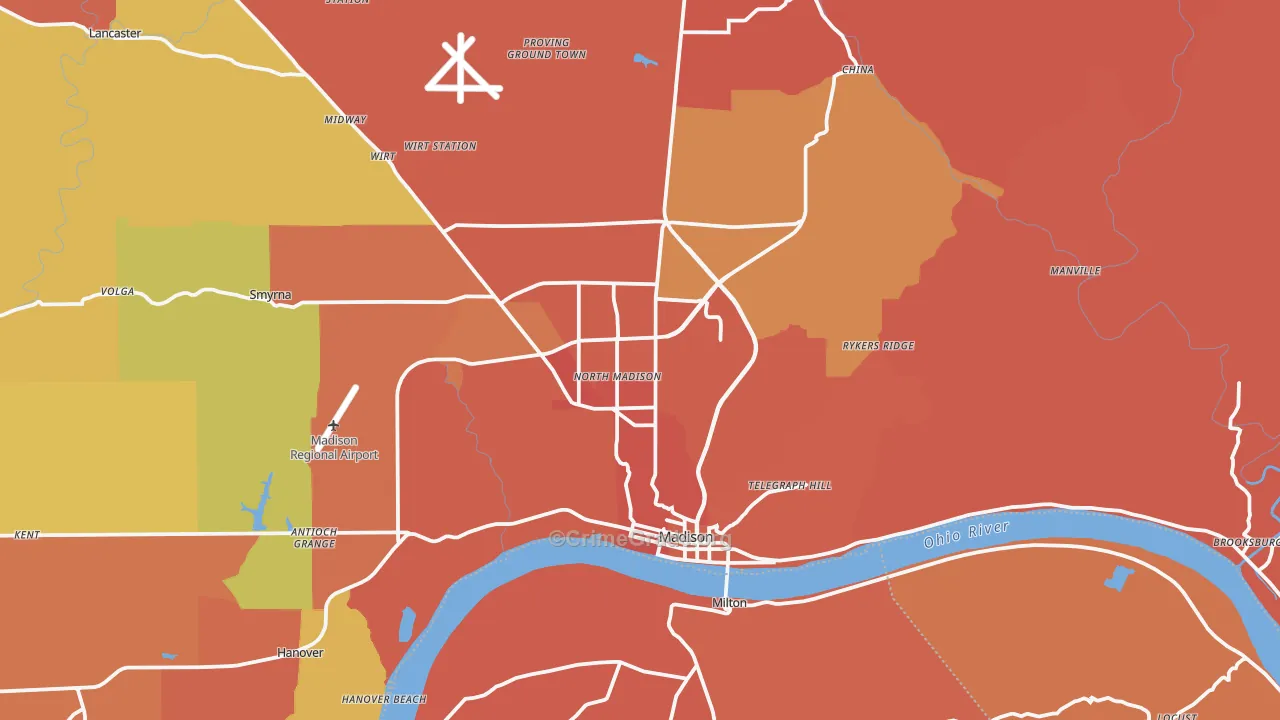 Madison, IN Map of Vandalism Rates
