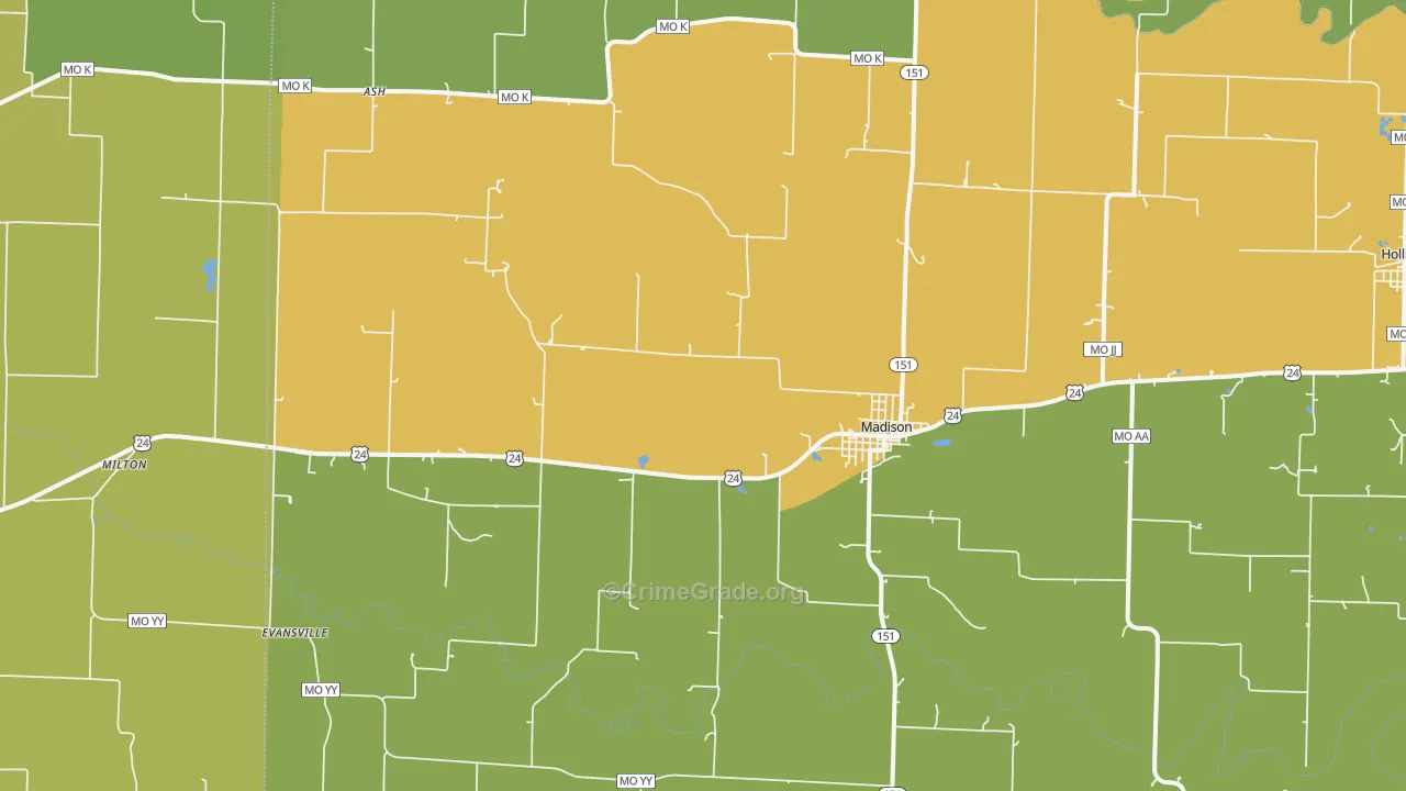 Madison, MO Map of Vandalism Rates