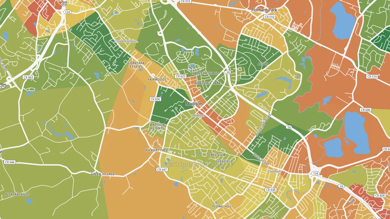 Madison, NJ Map of Vandalism Rates