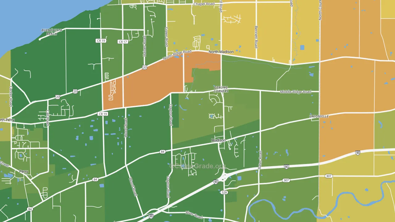 Madison, OH Map of Vandalism Rates