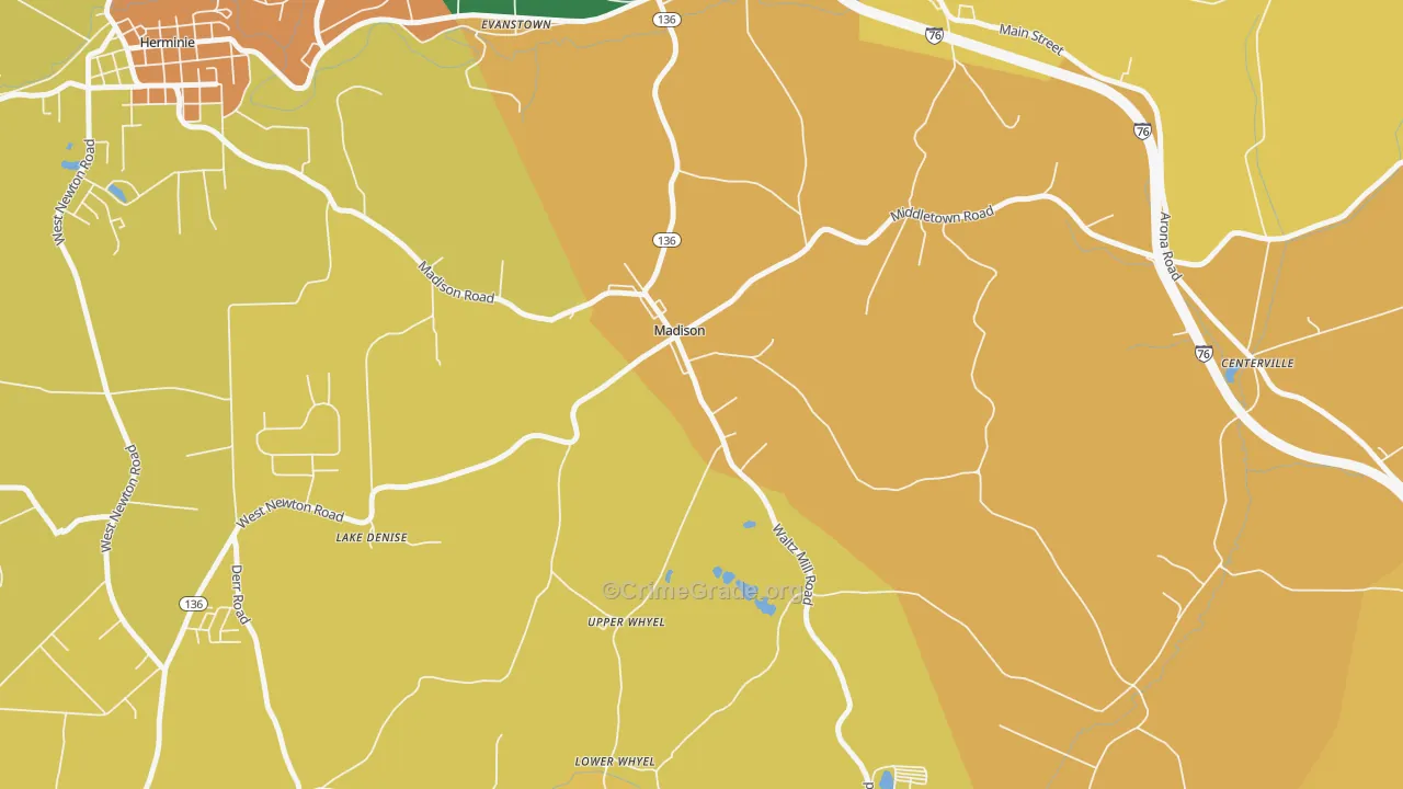 Madison, PA Map of Vandalism Rates