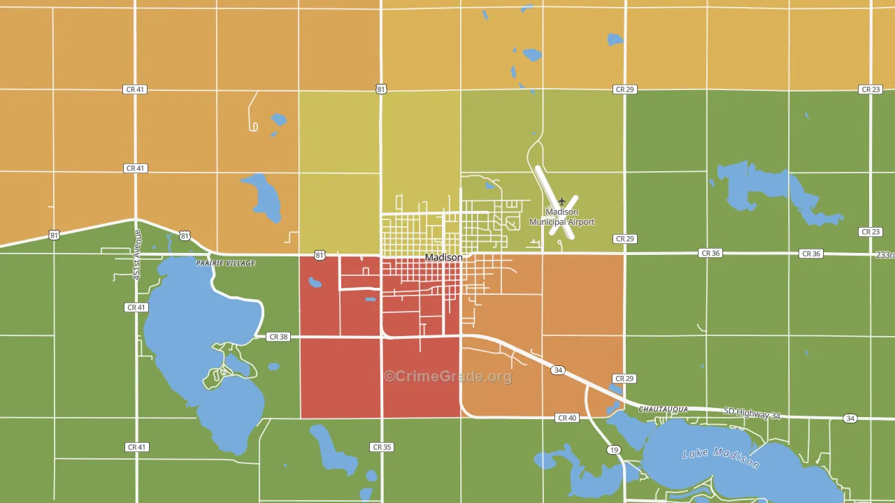 Madison, SD Map of Vandalism Rates