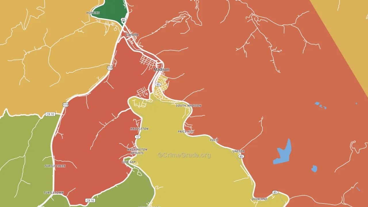 Madison, WV Map of Vandalism Rates