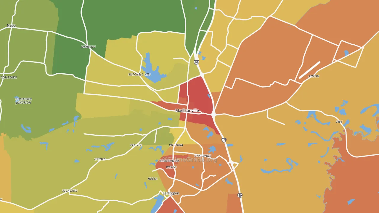Madisonville, KY Map of Vandalism Rates