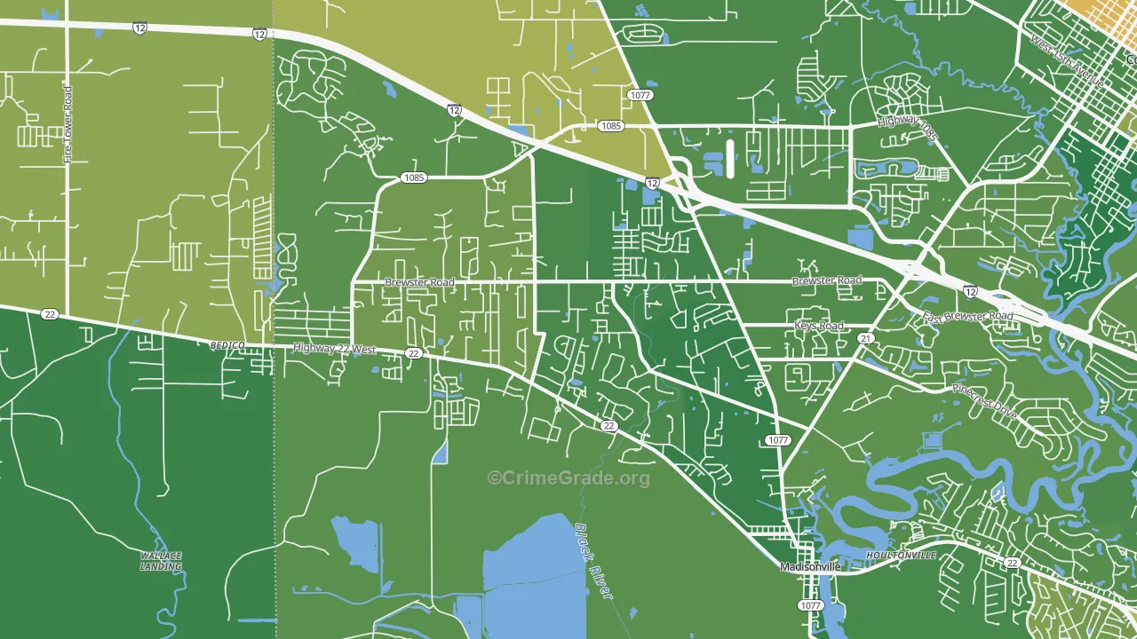 Madisonville, LA Map of Vandalism Rates