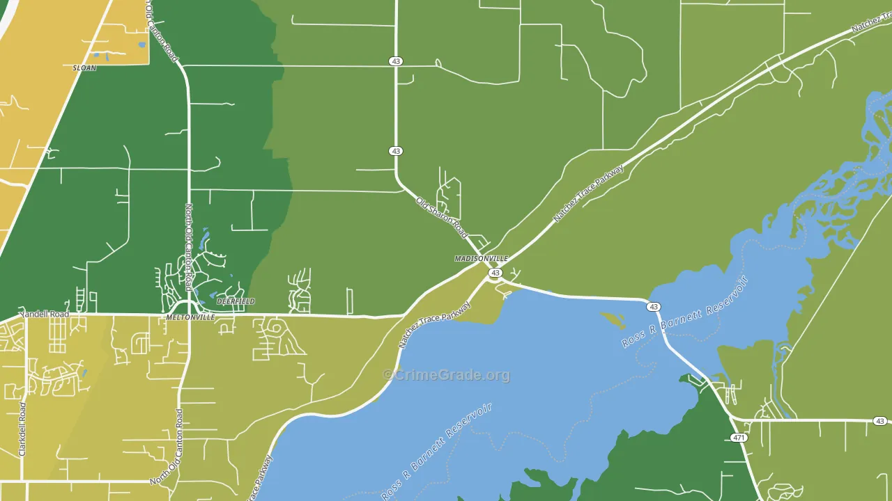 Madisonville, MS Map of Vandalism Rates