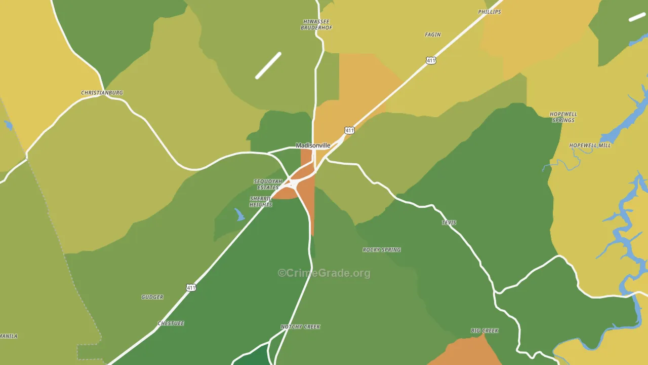 Madisonville, TN Map of Vandalism Rates