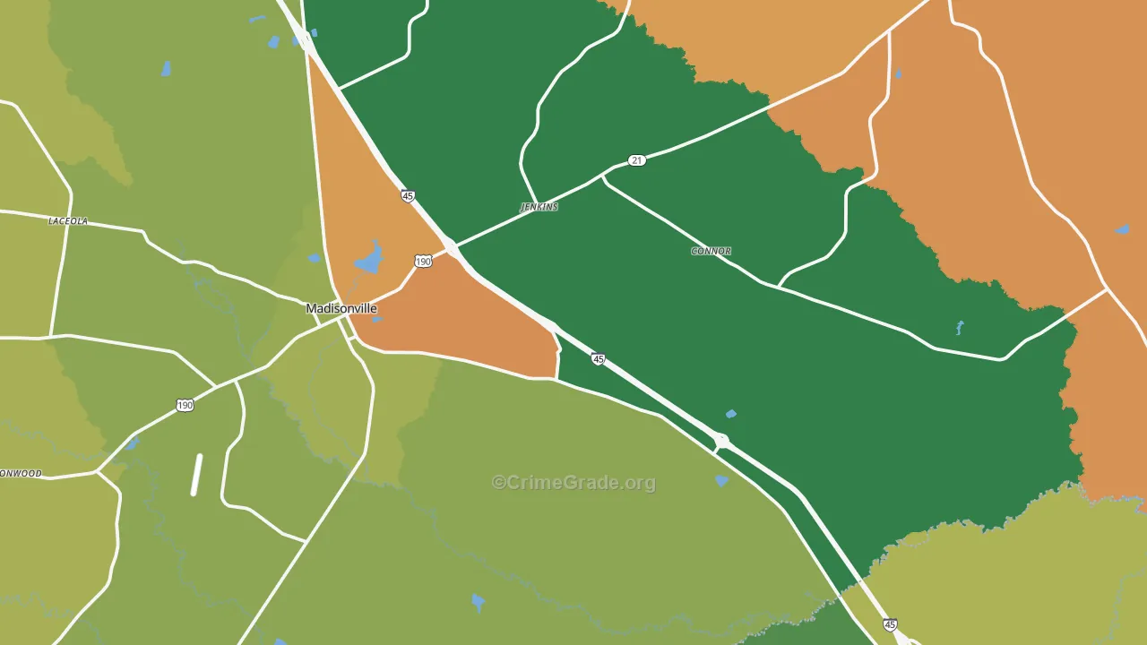 Madisonville, TX Map of Vandalism Rates