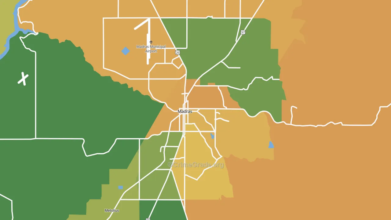 Madras, OR Map of Vandalism Rates