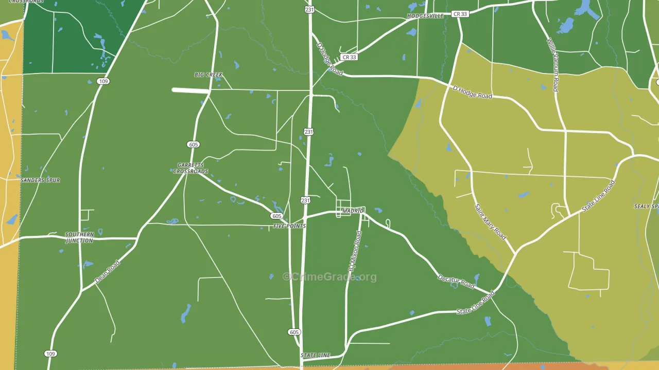 Madrid, AL Map of Vandalism Rates