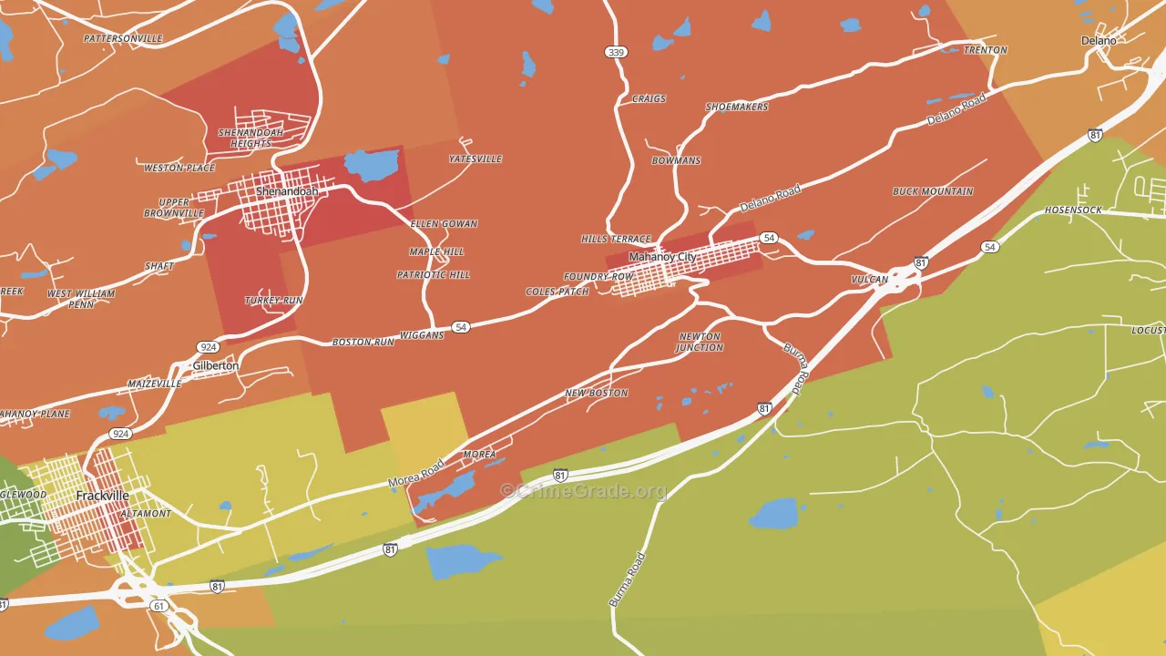 Mahanoy City, PA Map of Vandalism Rates