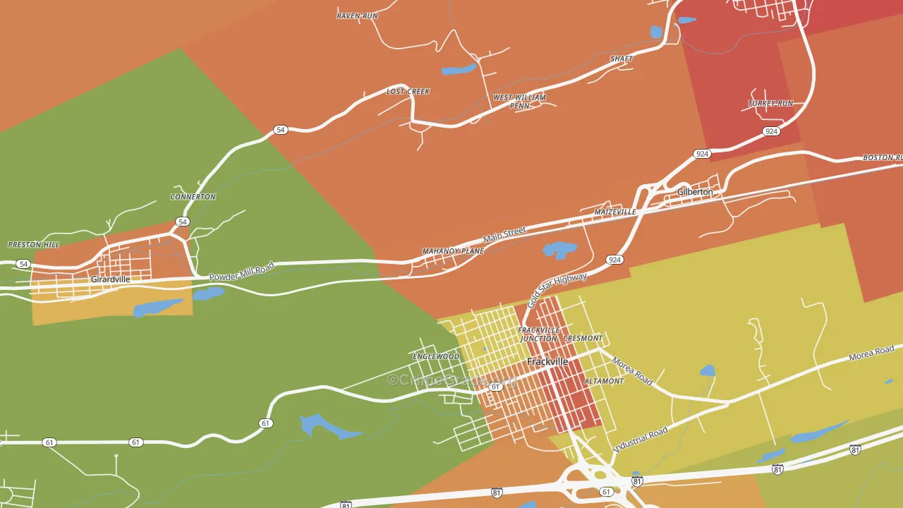 Mahanoy Plane, PA Map of Vandalism Rates