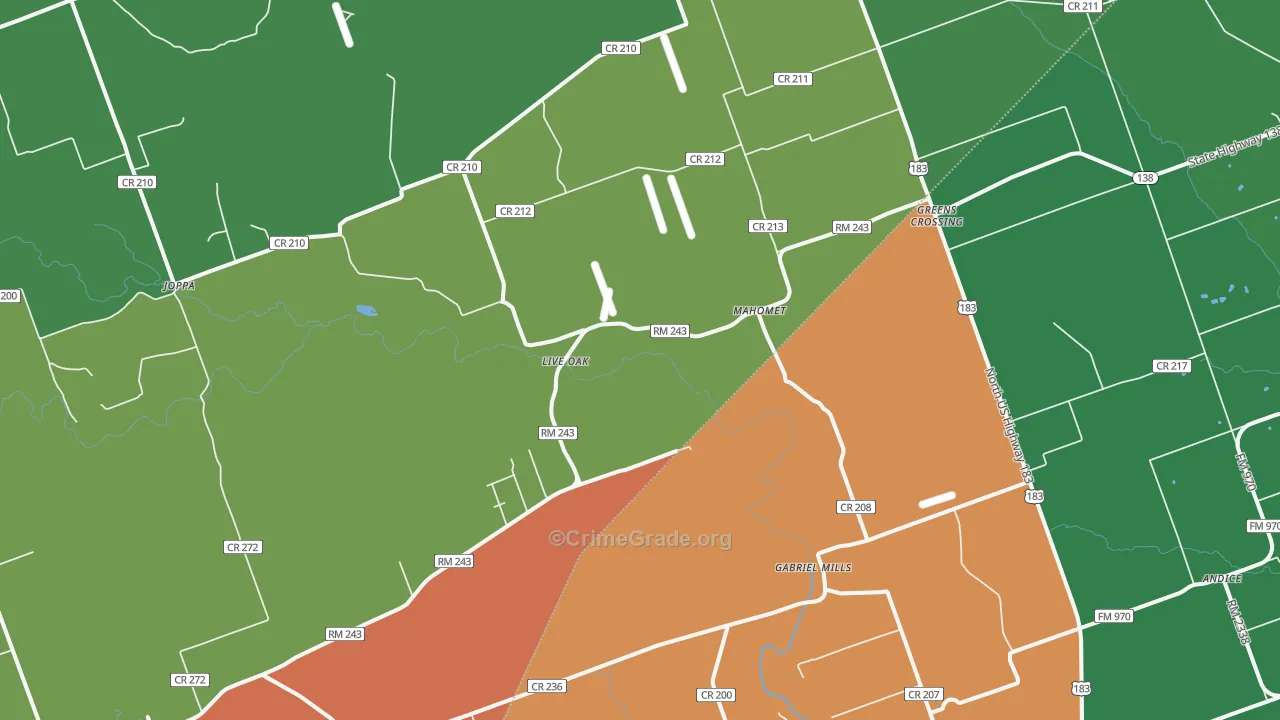 Mahomet, TX Map of Vandalism Rates