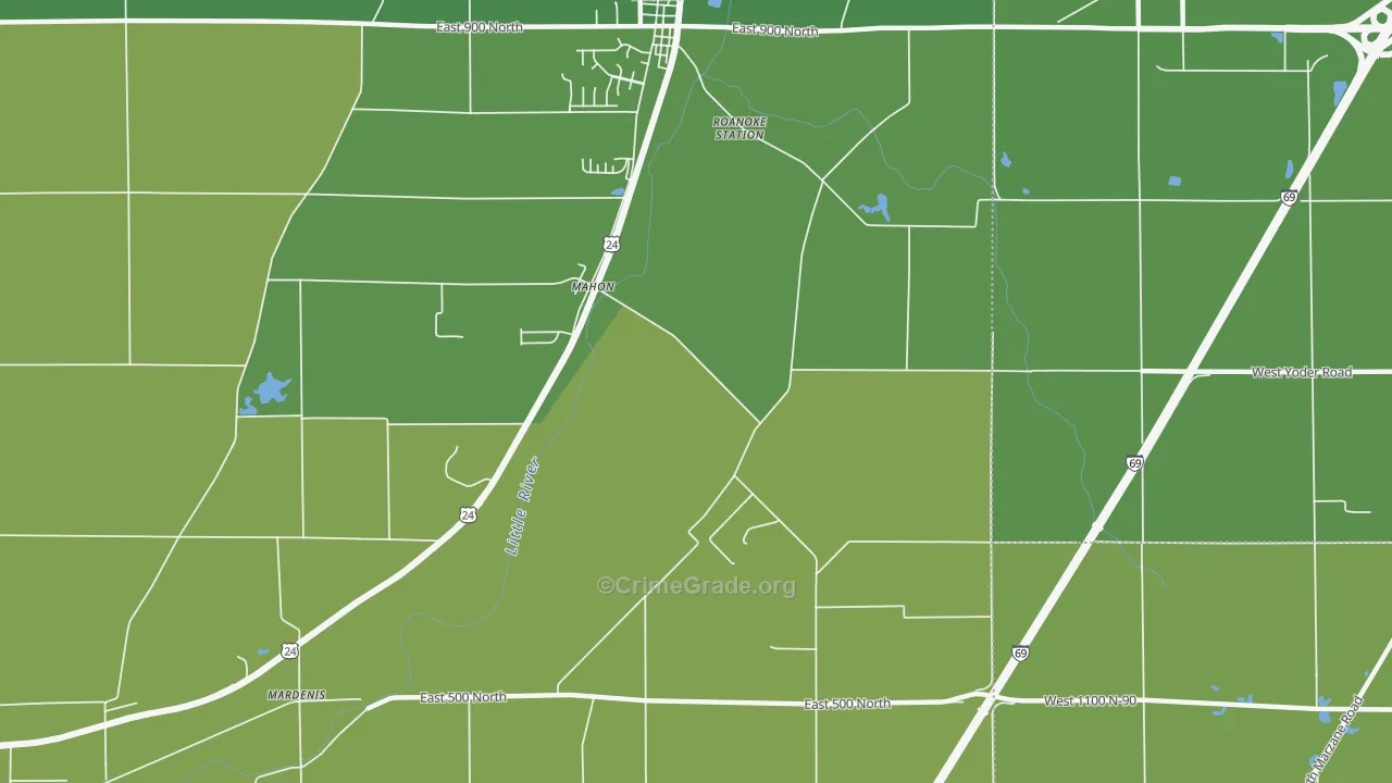 Mahon, IN Map of Vandalism Rates