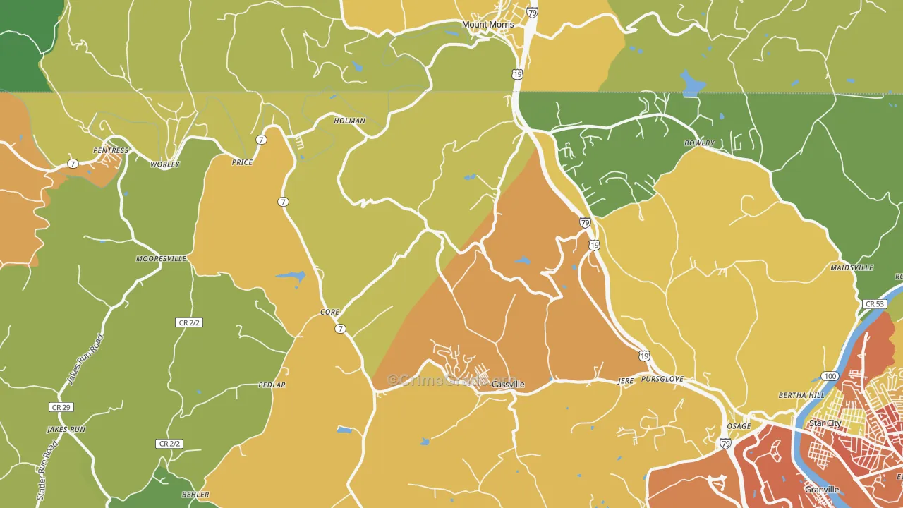 Maidsville, WV Map of Vandalism Rates