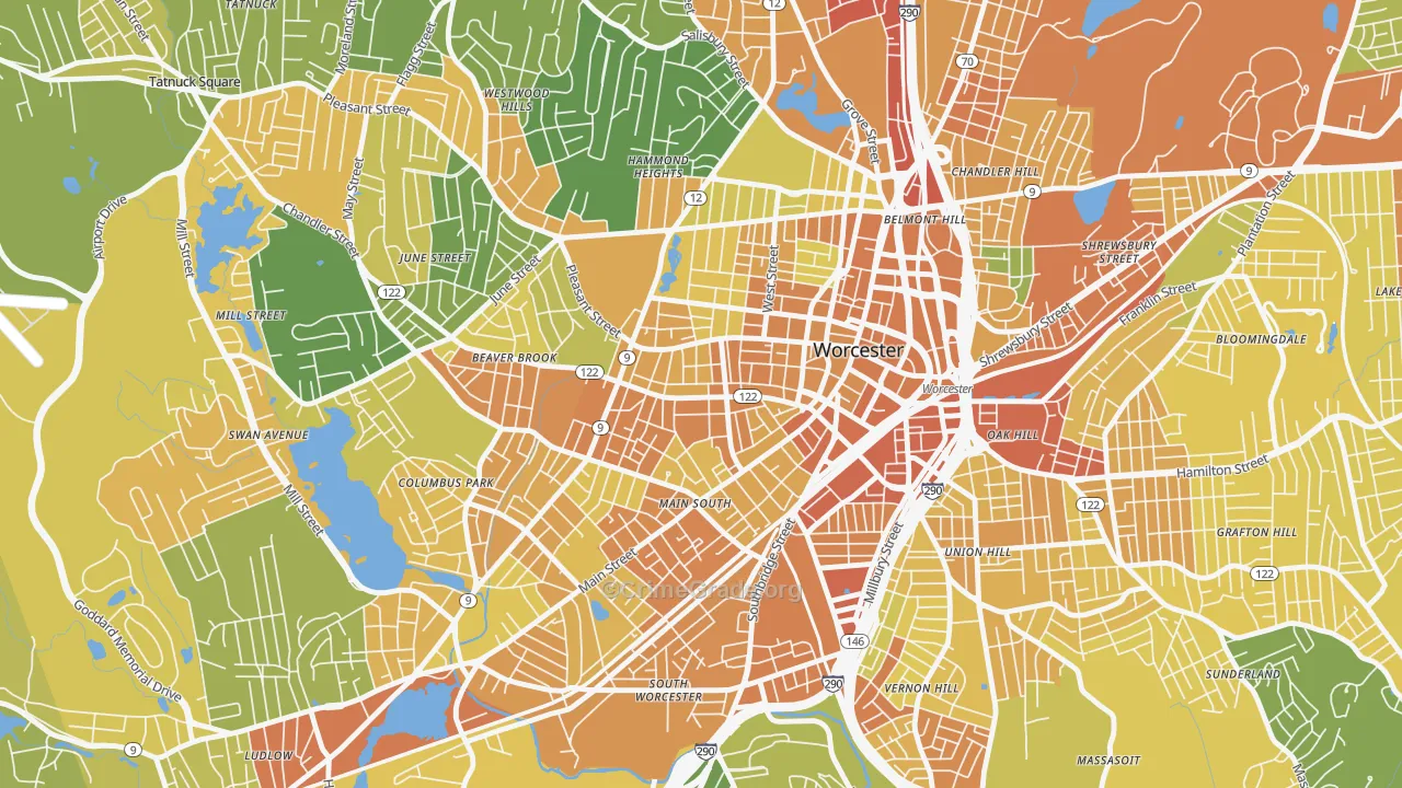 Main Middle, Worcester, MA Map of Vandalism Rates
