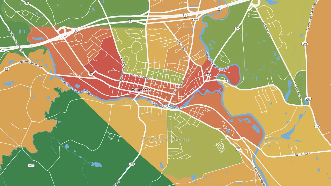 Main Street, Willimantic, CT Map of Vandalism Rates
