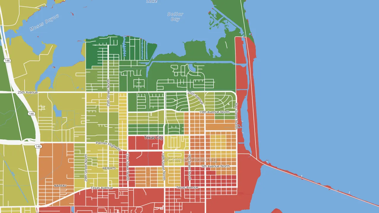 Mainland Park, Texas City, TX Map of Vandalism Rates