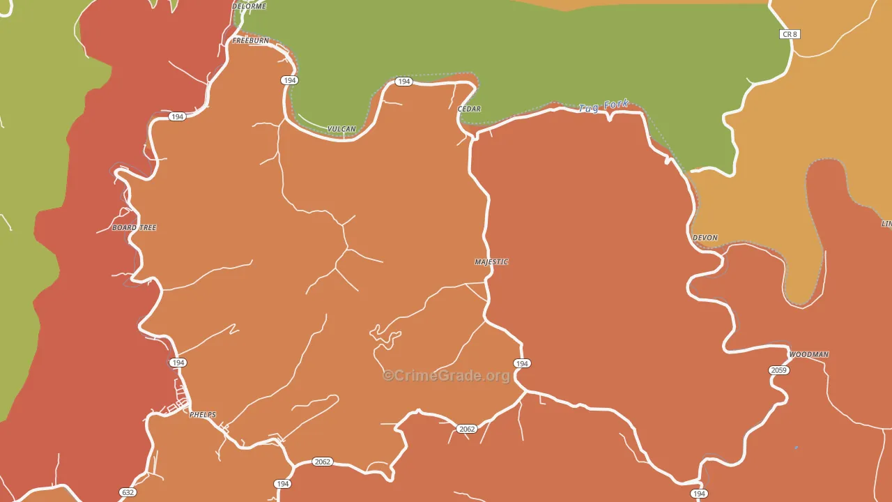 Majestic, KY Map of Vandalism Rates