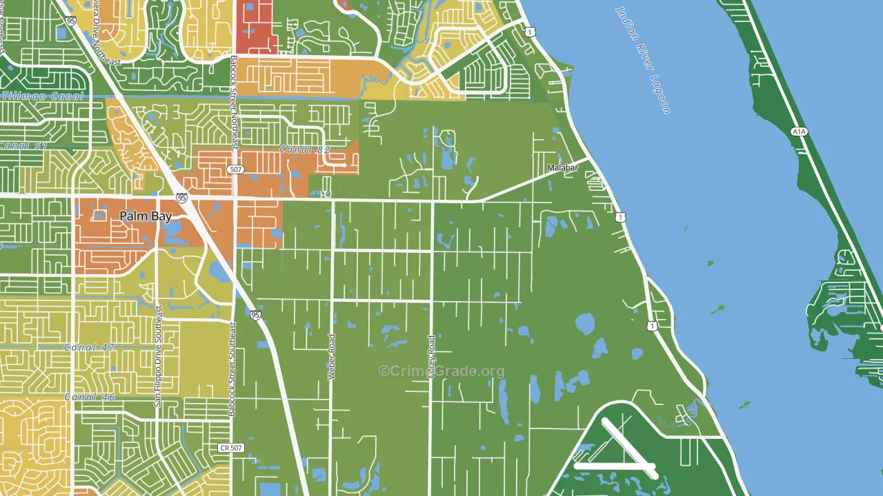 Malabar, FL Map of Vandalism Rates