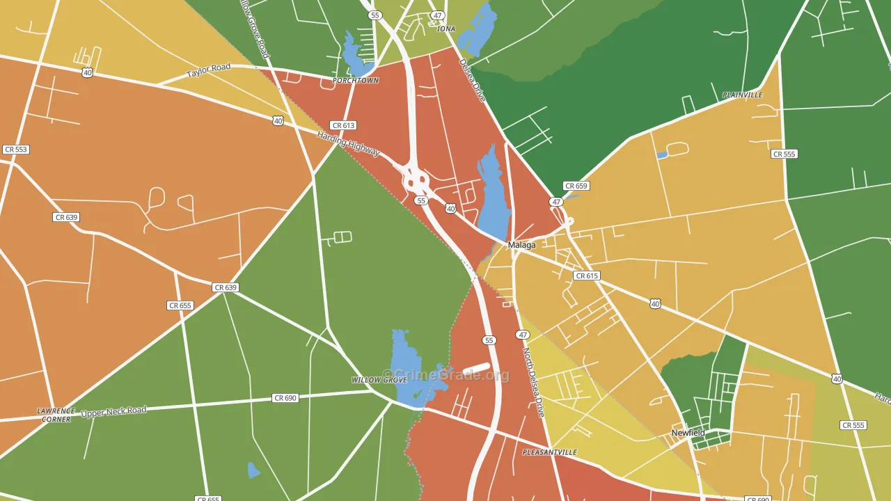 Malaga, NJ Map of Vandalism Rates