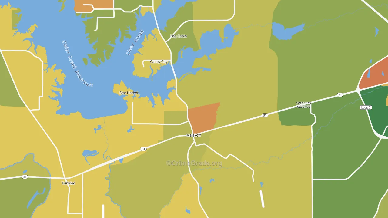 Malakoff, TX Map of Vandalism Rates