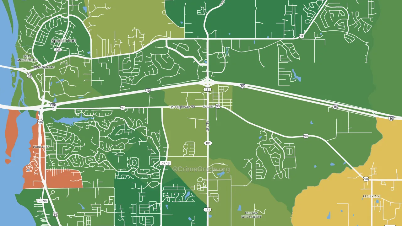 Malbis, AL Map of Vandalism Rates