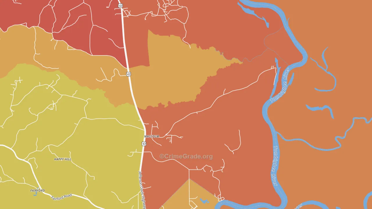 Malcolm, AL Map of Vandalism Rates