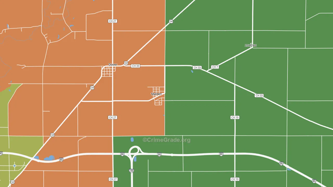 Malden, IL Map of Vandalism Rates