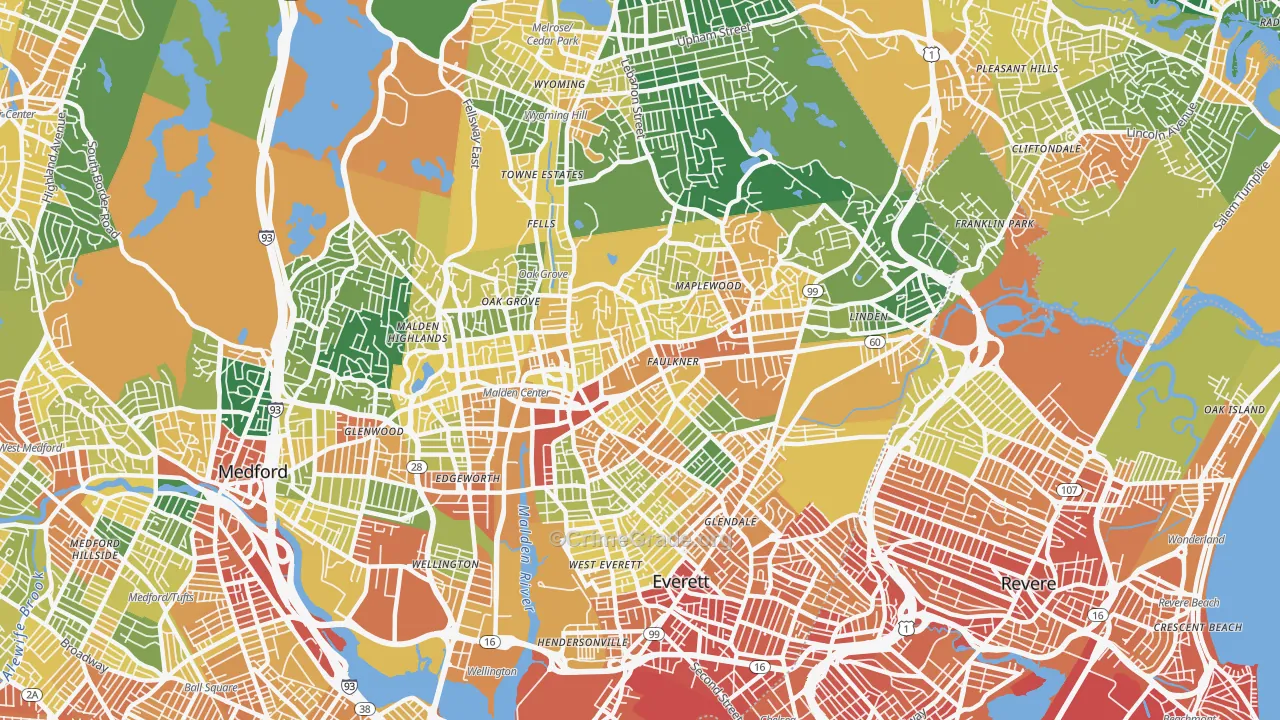 Malden, MA Map of Vandalism Rates