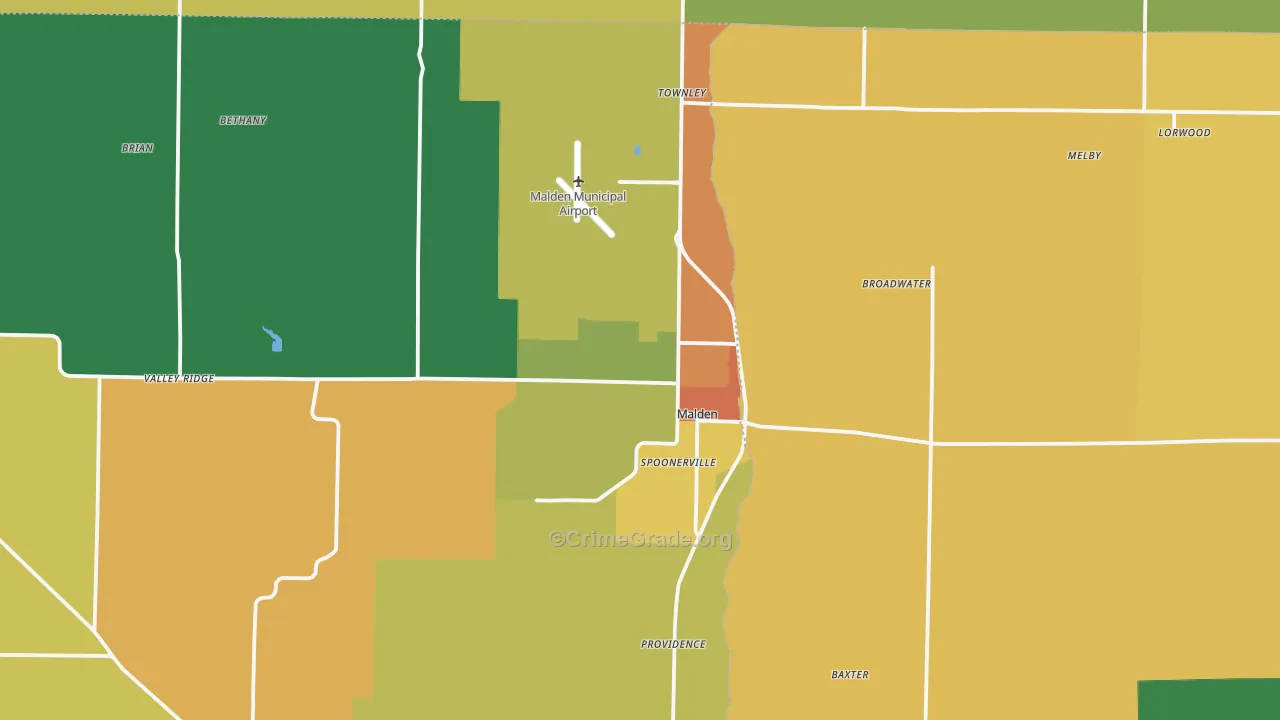 Malden, MO Map of Vandalism Rates