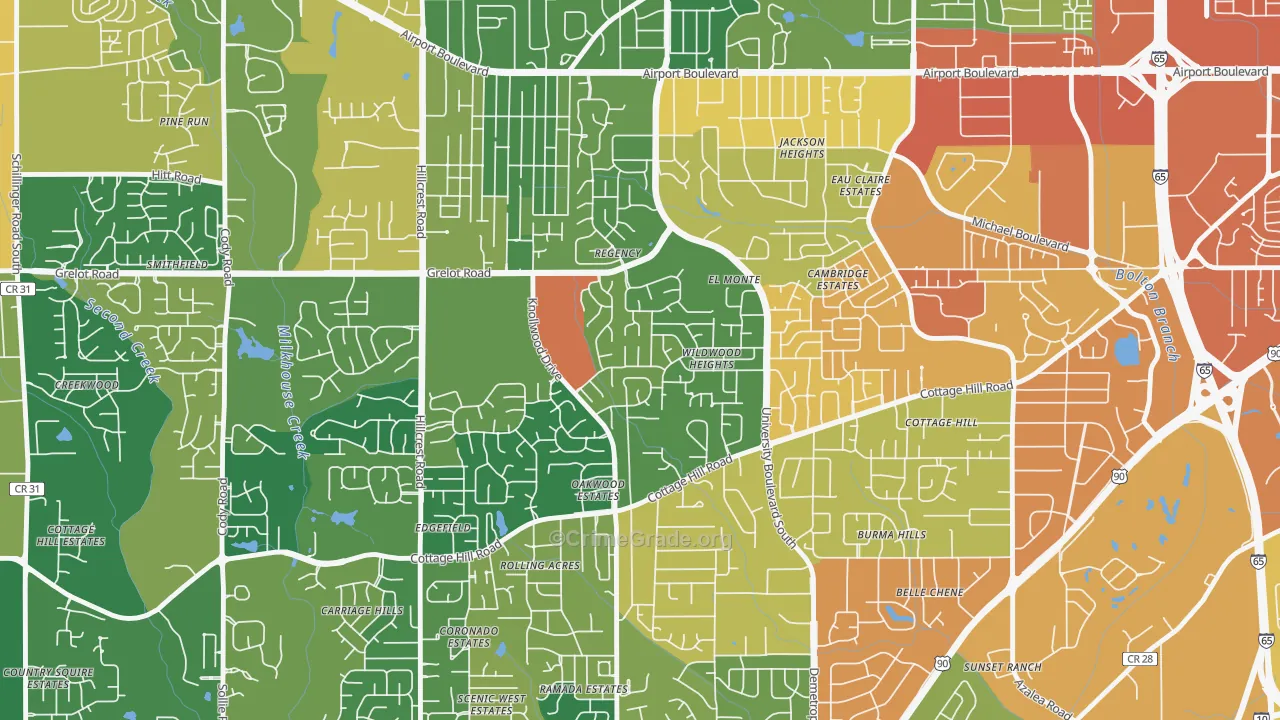 Malibar Heights, Mobile, AL Map of Vandalism Rates