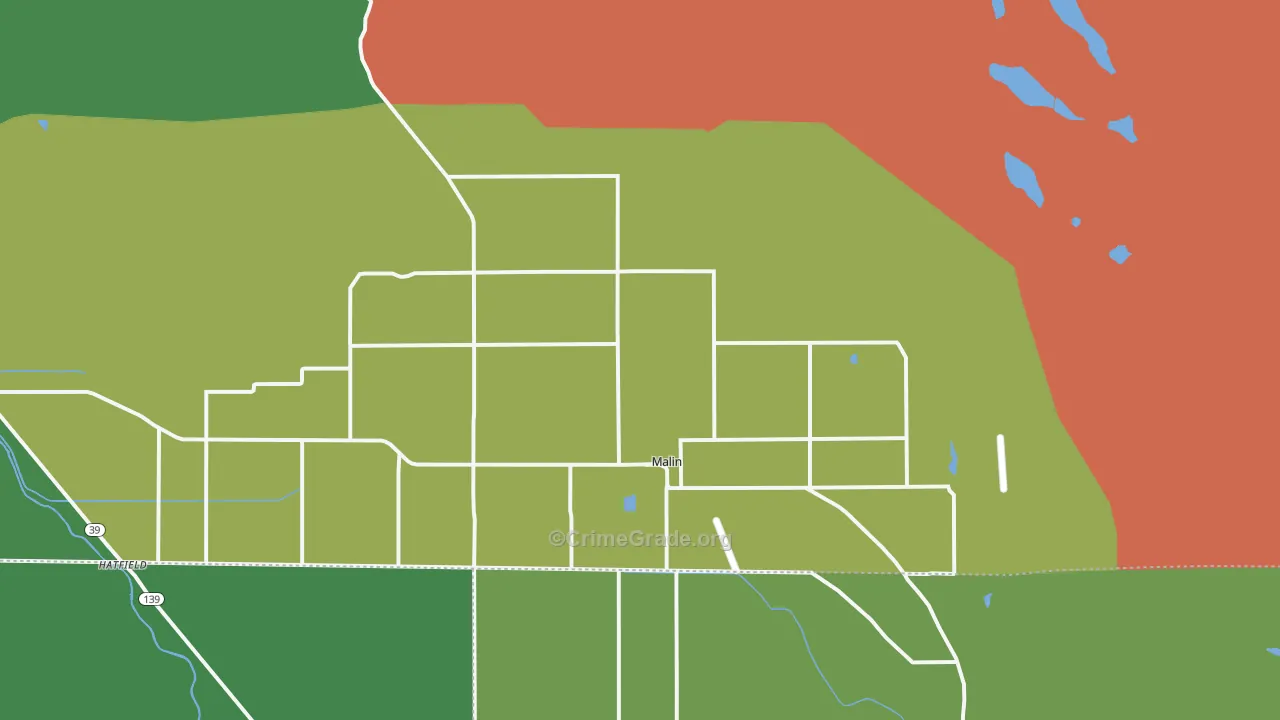 Malin, OR Map of Vandalism Rates