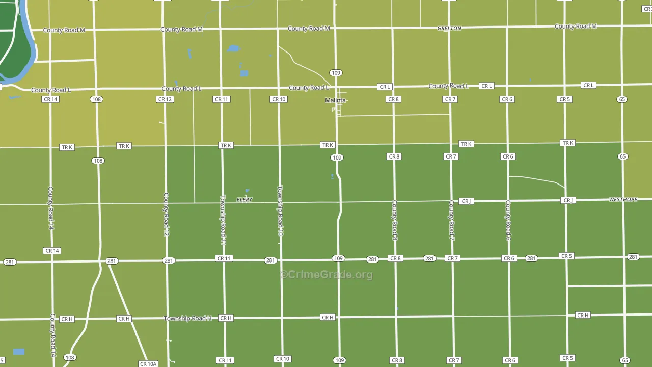 Malinta, OH Map of Vandalism Rates