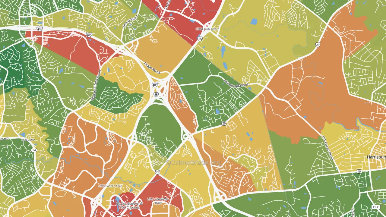 Mallard Creek-Withrow Downs, Charlotte, NC Map of Vandalism Rates