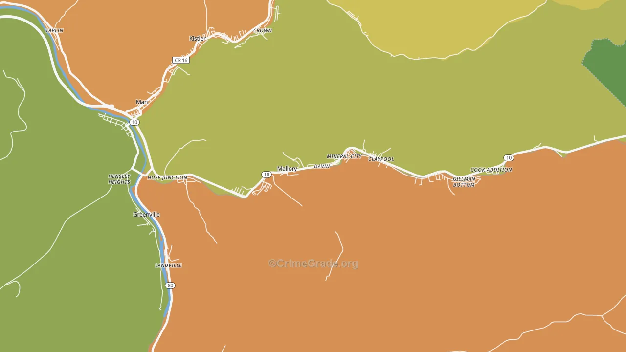 Mallory, WV Map of Vandalism Rates