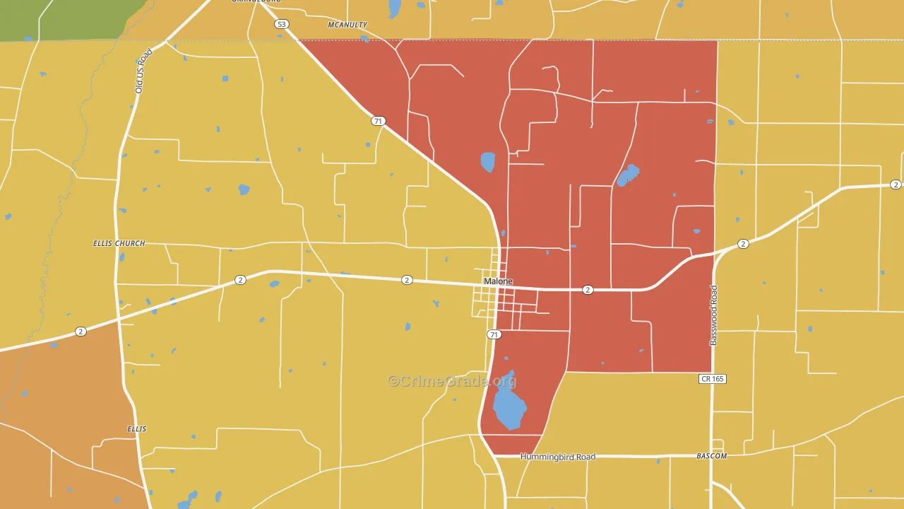 Malone, FL Map of Vandalism Rates