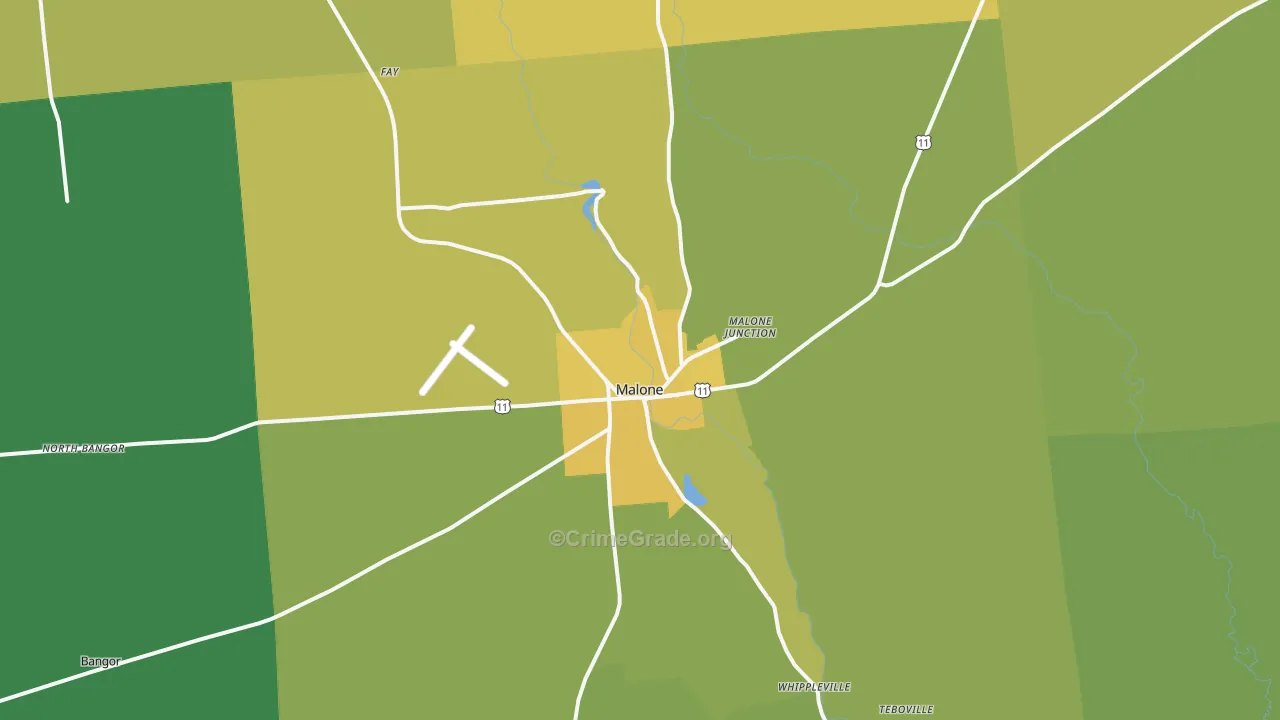 Malone, NY Map of Vandalism Rates