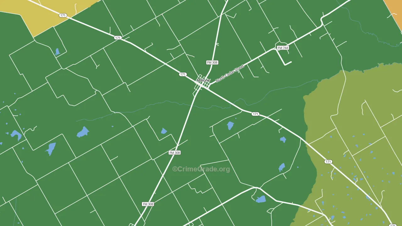 Malone, TX Map of Vandalism Rates