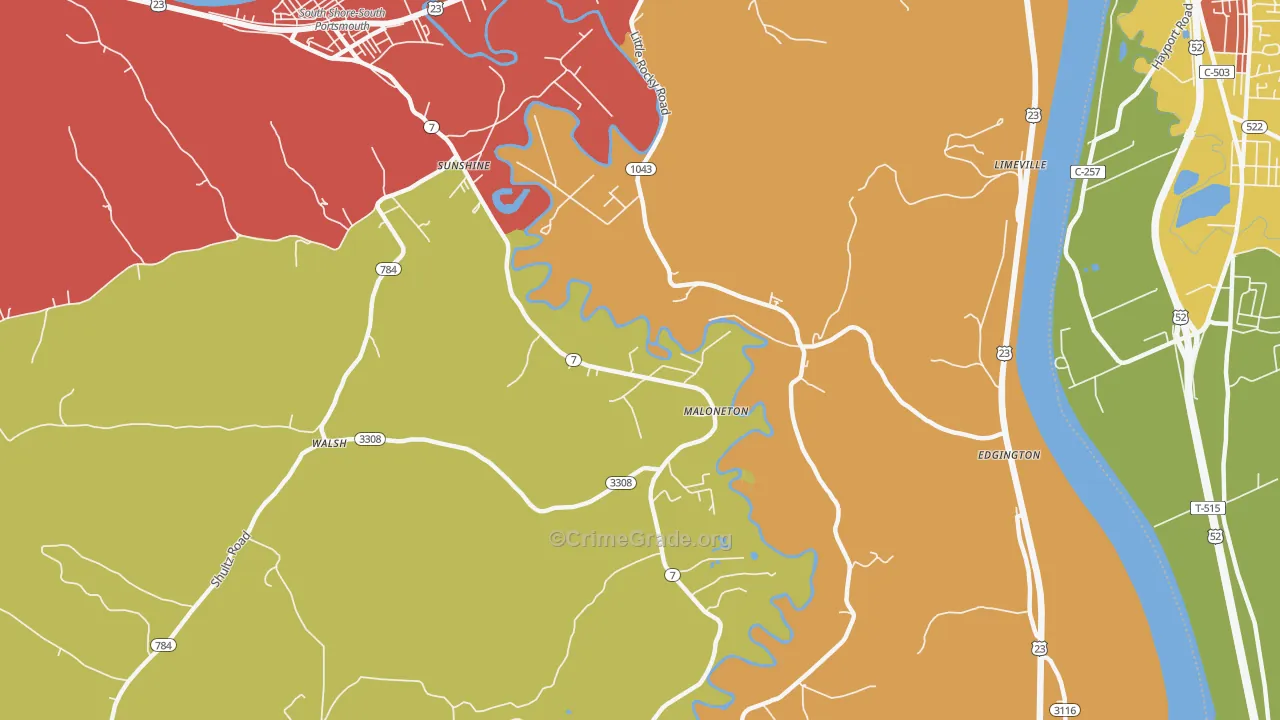 Maloneton, KY Map of Vandalism Rates