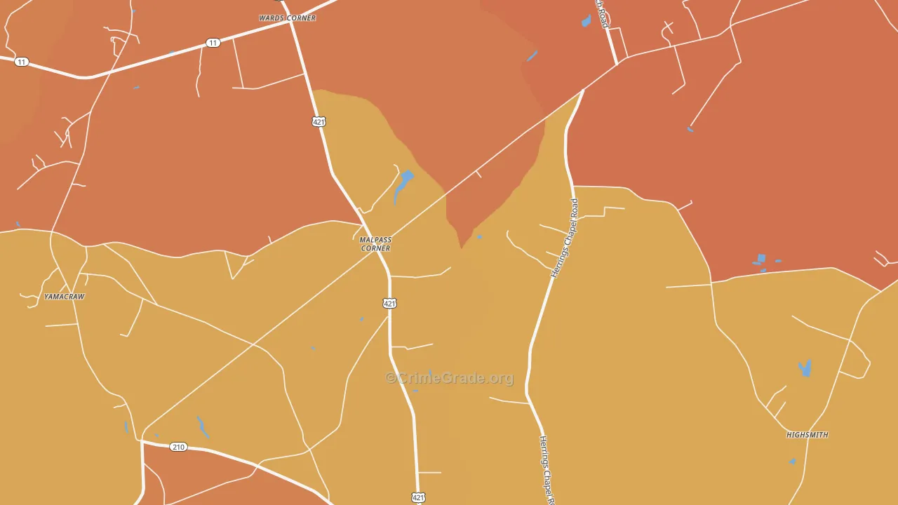 Malpass Corner, NC Map of Vandalism Rates