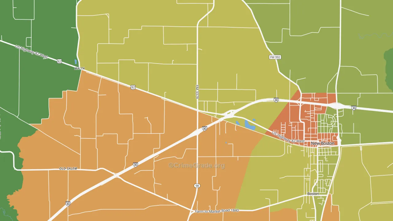 Malta, TX Map of Vandalism Rates