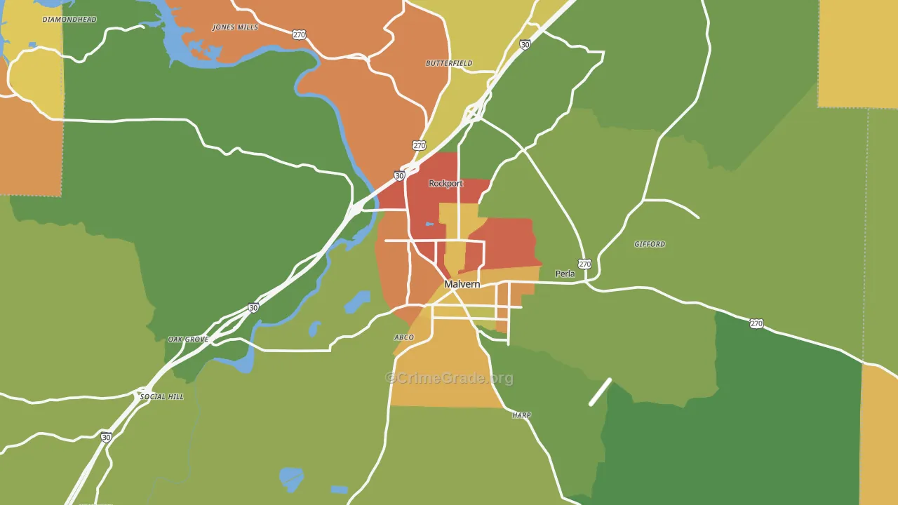 Malvern, AR Map of Vandalism Rates