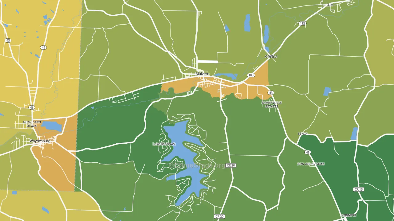Malvern, OH Map of Vandalism Rates