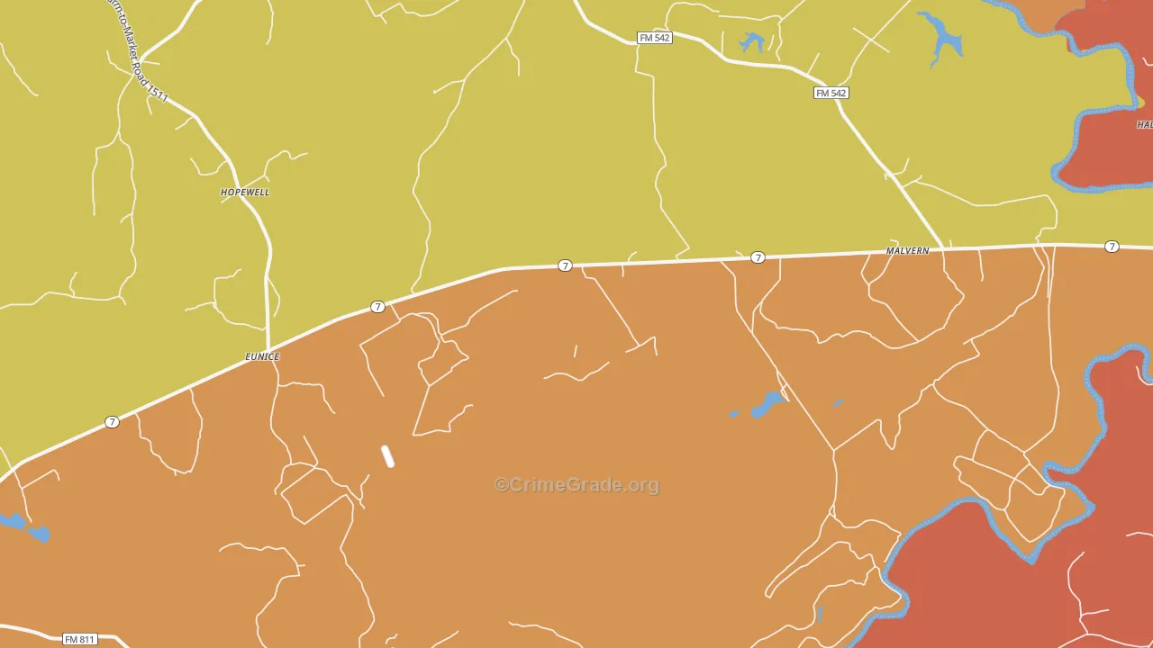Malvern, TX Map of Vandalism Rates