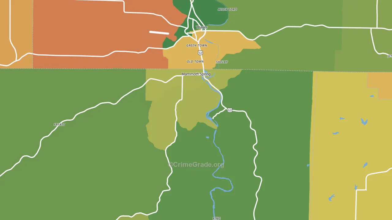 Mammoth Spring, AR Map of Vandalism Rates