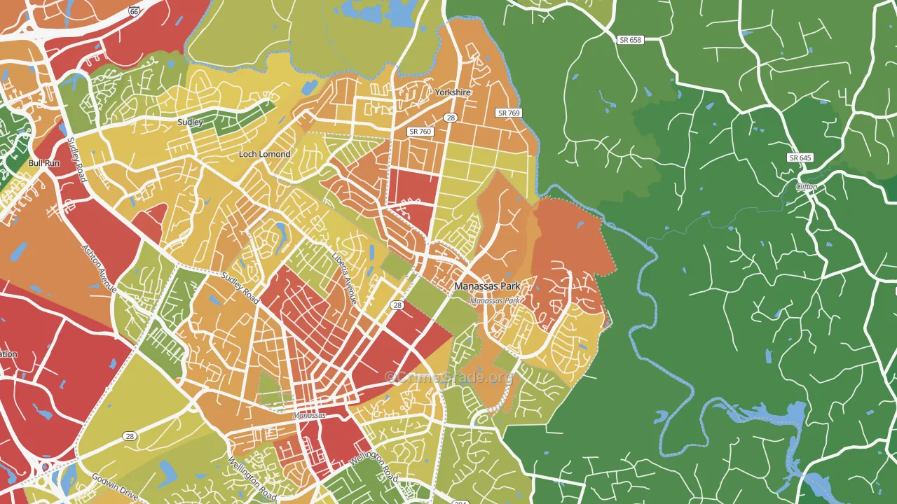 Manassas Park, VA Map of Vandalism Rates